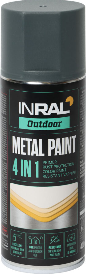 INRAL Antikorozijas aerosolkrāsa METAL PAINT 4 IN 1 metālpelēka antracīta